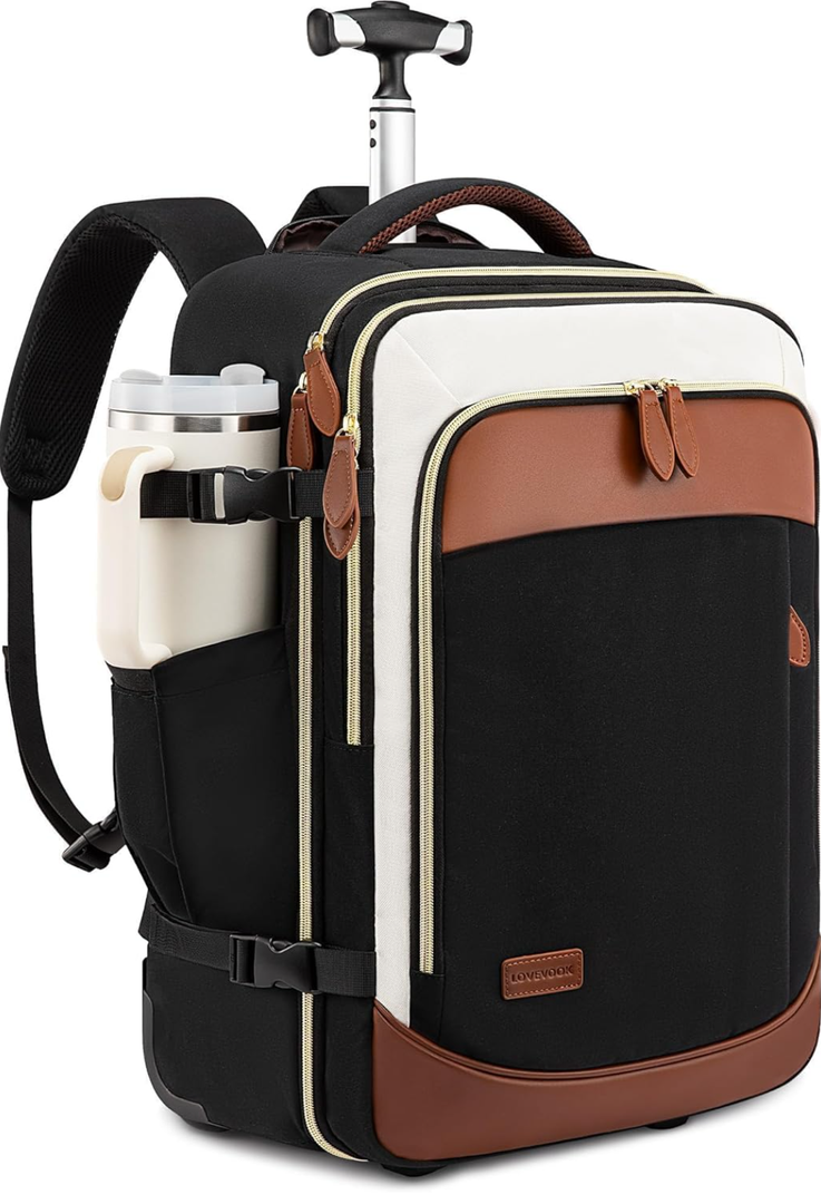 LOVEVOOK Rolling Backpack for Women, 50L Travel Backpack with Wheels, Carry on Luggage for Men, 17.3 Inch Wheeled Laptop Bag, Flight Approved Personal Item Suitcase Size: XLarge-18.5 Inch-50L-1Pcs with Wheels