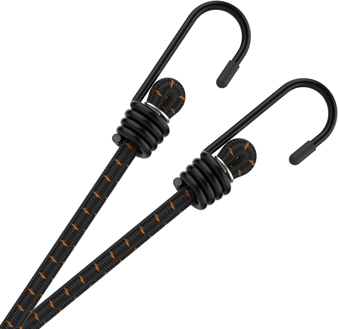 Bungee Cords with Hooks 60 Inch Long Superior Latex Heavy Duty Elastic Straps [2PCS, Metal Hook]
