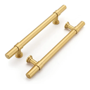 Haliwu 4 Pack Gold Cabinet Handles Brushed Brass Drawer Pulls for Kitchen Hardware Handles Barrel Dresser Cabinet Pulls,5 inch Hole Center