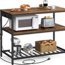 VASAGLE Kitchen Island with 3 Shelves, 47.2 Inches Width Kitchen Shelf with Power Strip, Large Worktop, Stable Steel Structure, Industrial, Easy to Assemble, Rustic Brown and Black UKKI101K01, 47.2"w X 34.9"h