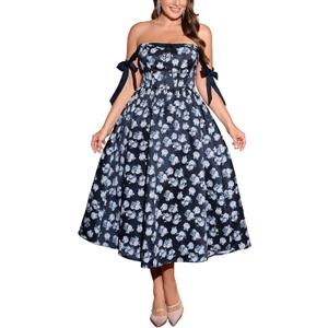 EYWOL Plus Size Corset Floral Maxi Dress for Women - Lace Up A Line Wedding Guest Dress, Milkmaid Formal Cocktail Dresses, XL