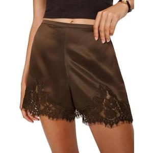 Lace Trim Silk Satin Mini Slip Shorts Women Low Rise Micro Pajama Shorts Patchwork Going Out Lounge Bottoms L