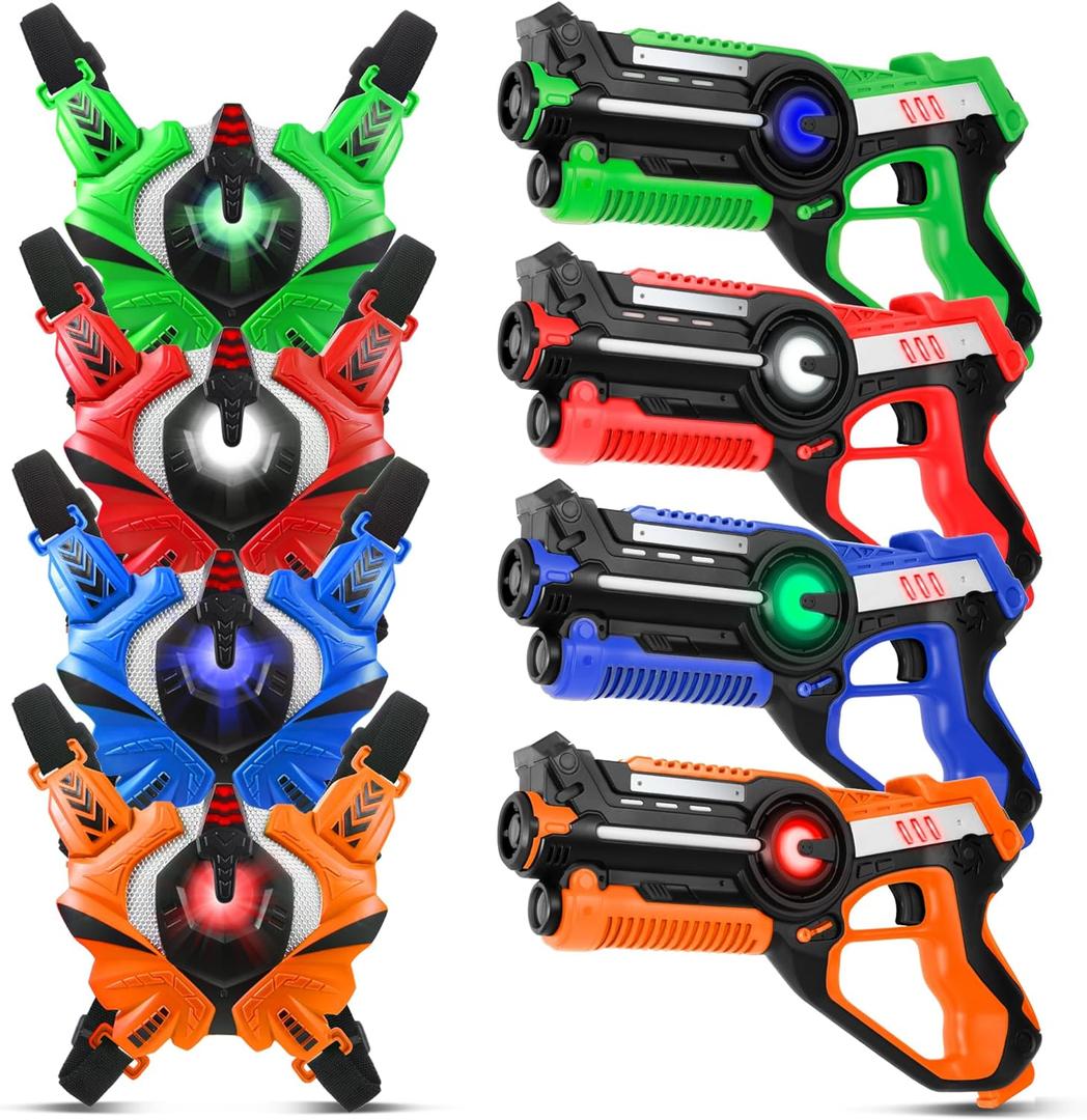 Laser Tag, Laser Tag Guns Set of 4 with Vests, Infrared Lazer Tags Game, Lazer Tags Set 4 Player for Kids Adults, Toys for Kids Ages 6 7 8 9 10 11 12+ Year Old Boy Birthday