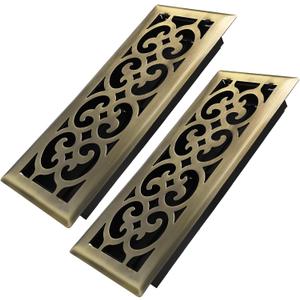 Howeall 4x12 Inches 2 Pack Heavy Duty Walkable Floor Register Easy Adjust Air Supply Lever Floor Vents - Charlotte Design - Vent Cover for Home Floor - Antique Brass