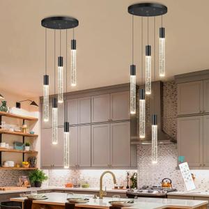 5-Lights Chandelier Modern Crystal Glam Light Remote Dimmable Pendant Lighting for Kitchen Island Dining Room Matte Black Light