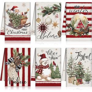 6 Pcs Christmas Kitchen Towels Red White Snowman Winter Dish Towel 21 x 14 Inch Decorative Bathroom Hand Towel Absorbent Holiday Tea Towel Christmas Decor for Kitchen Farmhouse Gift