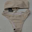 ZAFUL Women Strapless Textured Bandeau Bikini 2 Piece Swimwear Cheeky Solid Lace up Bathing Suits (Medium, 1-beige)