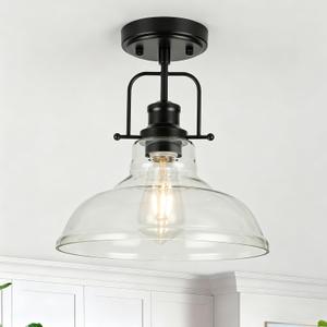 WILON Clear Glass Shade Semi Flush Mount Ceiling Light Matte Black 2 Pack