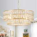 24'' Modern Crystal Chandelier 8-Lights Luxury Gold Semi Flush Mount Ceiling Light Fixtures Round Crystal Pendant Chandelier for Living Room Dining Room Foyer Bedroom Kitchen