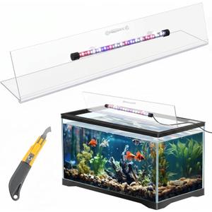 Sieral Aquarium Lids Polycarbonate Canopy with LED Light Without Center Brace Aquariums Cover Fish Tank Lid with a Hook Knife(Clear,36x18in)