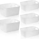 Peohud 5 Pack White Plastic Storage Bins, Pantry Organization and Storage Baskets with Handles, Open Plastic Storage Container for Home, Kitchen, Office, Shelves, Cabinet, Under Sink Organizer
