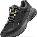 FitVille Men Waterproof Hiking Shoes Extra Wide Walking Shoes Slip-Resistant Trekking Trainers All-Terrain Quick Lace Sneakers for Travel, Camping, Running (11.5 Wide, Black/Grey)