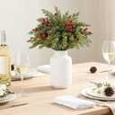 15 Pcs Christmas Artificial Pine Branches with Red Berry Stems, 18" Faux Evergreen Pine Cedar Stems, Fake Green Foliage Pine Needles Picks for DIY Craft Xmas Home Decor(15, Cypress & Barries)