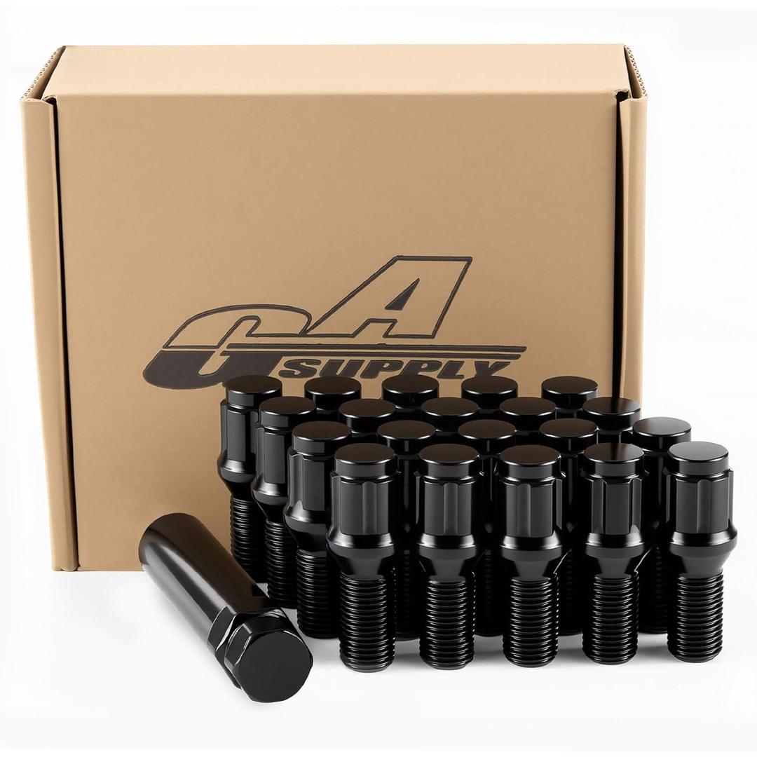 GAsupply M14x1.5 Lug Bolts 24mm Shank Fit for Ferrari GT, GTA, M GT, M GTA, Black 14x1.5 6 Spline Wheel Lug Bolt Stock Stud Conical Seat, 20 pcs + 1 pcs 3/4" 19mm & 13/16" 21mm Stock Stud Key