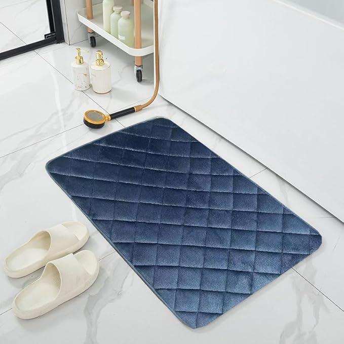 Luxury Bathroom Rug Mat, Extra Soft and Absorbent Microfiber Rugs, Non-Slip Plush Shaggy Carpet, Machine Wash Dry, Mats for Bathroom Floor,High Density Sponge (Checkered Dark Blue), 24x47 