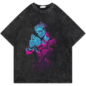 Insarue Men's Vintage Wash Anime Pattern Shirt Summer Casual Hip Hop T-shirt Street Clothing Harajuku Top T-shirt Y2K Top, XL