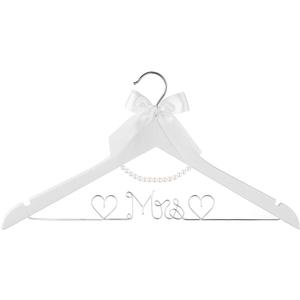 Bridal Dress Hanger Solid Wood Dress Hangers Mrs Letter Hanger Wedding Gift (Silver White Hangers and Pearls)