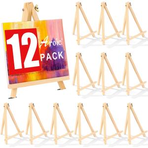 12 Pack 9 Inch Wood Easels, Easel Stand for Painting Canvases, Art, and Crafts, Tripod, Painting Party Easel, Kids Student Tabletop Easels for Painting, Portable Canvas Photo Picture Sign Holder, 11.5 X 9 X 6.5 Inches
