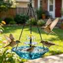 2026 Solar Powered Cascade Hanging Bird Bath Fountain, Outdoor Birdbath Water Pump Dispenser, Hummingbird Bath Shower Bowl Kit, Garden Yard Patio Backyard Decor (Blue)