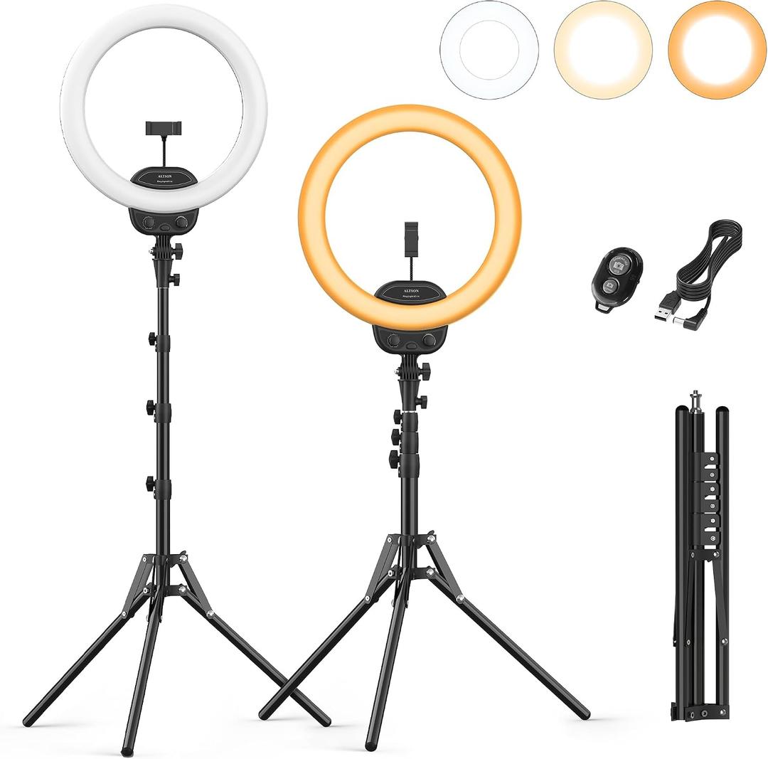 ALTSON 14'' Selfie Ring Light with 63'' Tripod Stand & Phone Holder, Dimmable LED Phone Ring Light for Video Recording/Live Streaming/Makeup/YouTube/TikTok, Circle Light with Remote for Phone&Camera