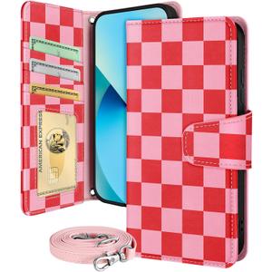 Buleens for Samsung Galaxy S23 Plus Wallet Case for Women - with Card Holder S23 Plus Flip Case Leather Crossbody Cute Aesthetic Galaxy S23+ Case with Strap Kickstand for Girls Girly, PK Plaid