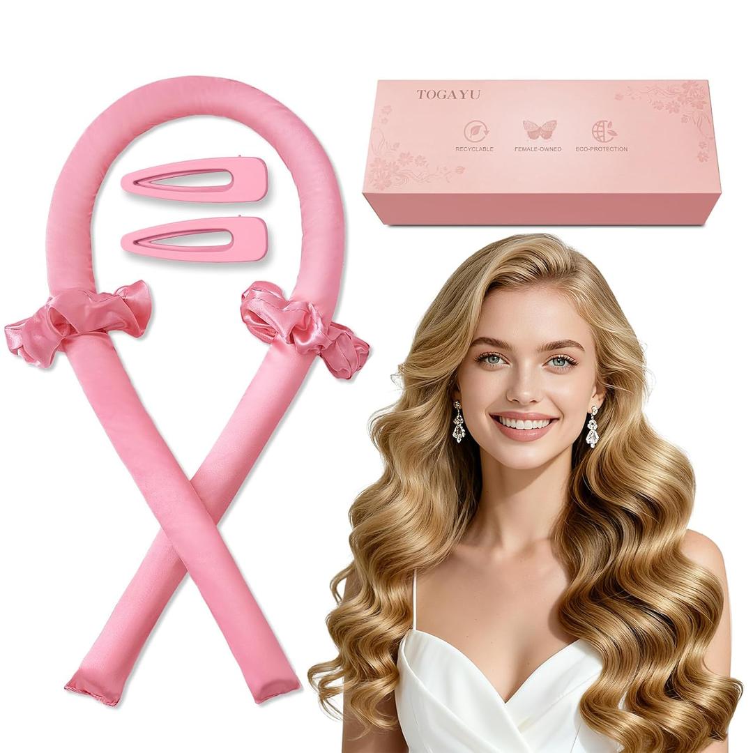 Satin Heatless Curling Rod, Heatless Curls Overnight - Hair Rollers for Women, Soft Hair Curlers to Sleep In, Styling Kit with Hair Clips and Scrunchie