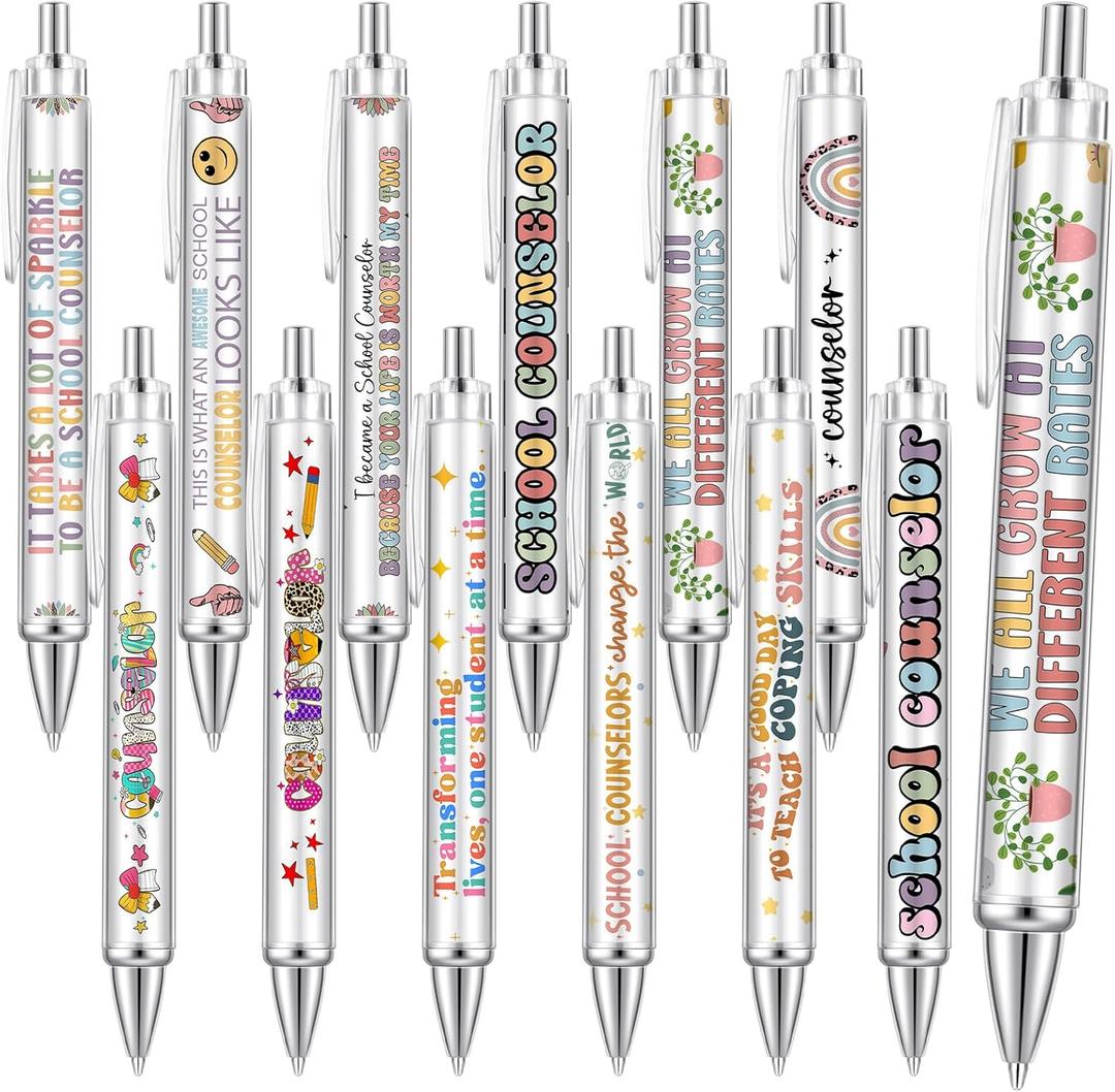 Eaasty 12 Pcs School Counseling Week Ballpoint Gift School Counseling Appreciation Pen Bulk Funny Ballpoint Pens for Birthday Teachers Day