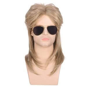 morvally Mens 70s 80s Mullet Style Blonde Hair Wig Glam Rock-Rocker Wig Perfect for Halloween, Cosplay, DIY Themed Costume Party