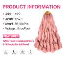 French Curl Braiding Hair 12 Inch 8 Packs Short Pink Curly Braiding Hair Pre Stretched 50g/pack Loose Wavy Crochet Hair Synthetic Hair Extensions for Black Women (12 inch,8 packs, MP2)