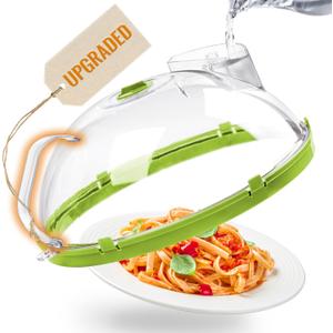 Microwave Cover for Food, 10 Inch Microwave Splatter Cover, Clear Microwave Food Cover with Integrated Handle and Water Steamer, Splatter Guard, Home Gifts for House Essentials, Green