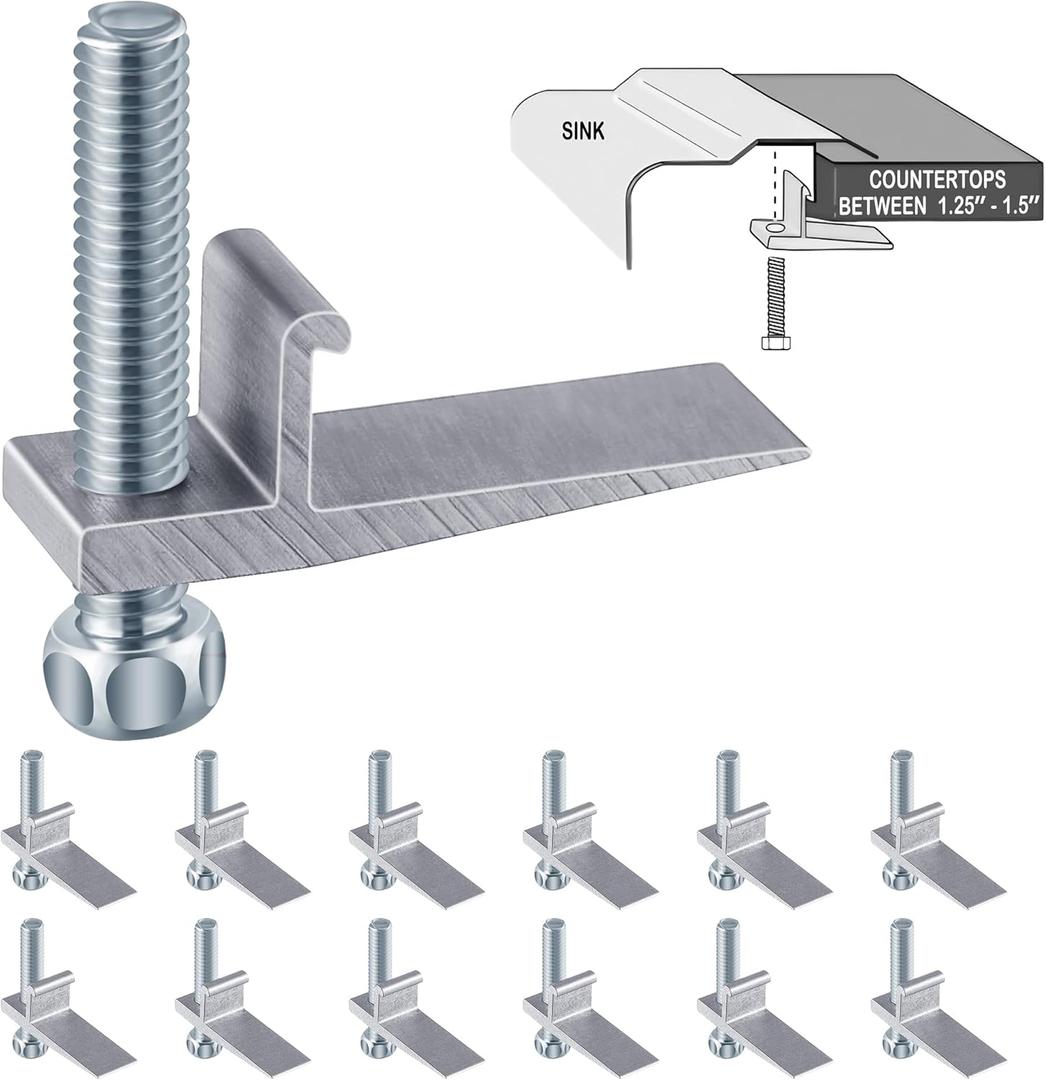 Dreyoo 12 Pack Sink Clips for Countertop Sinks, Heavy Duty J Channel Mounting Clips for Drop In Installation, Adjustable Hardware for Thick Countertops up to 2" (51mm)(Classic Style)