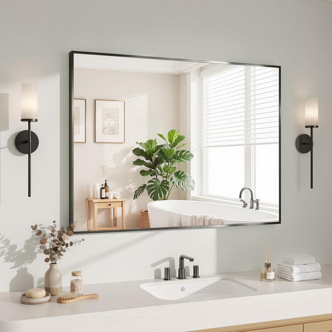 Koonmi Black Mirrors for Wall, 30x40 Inch Bathroom Mirror, Rectangular Wall Mirror for Living Room Bedroom Bathroom, Hangs Horizontally or Vertically