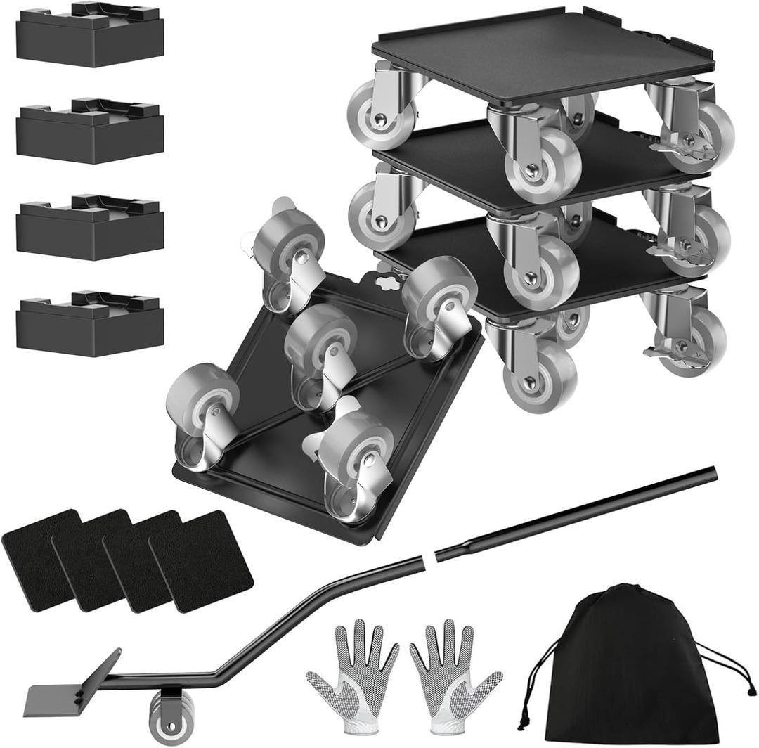 2000LBS Heavy Duty Furniture Dolly & Mover - 6.4" Carbon Steel Panel with 5X 360 Wheels, Non-Slip Sliders & Lifter for Sofa, Piano, Appliances (Gray)