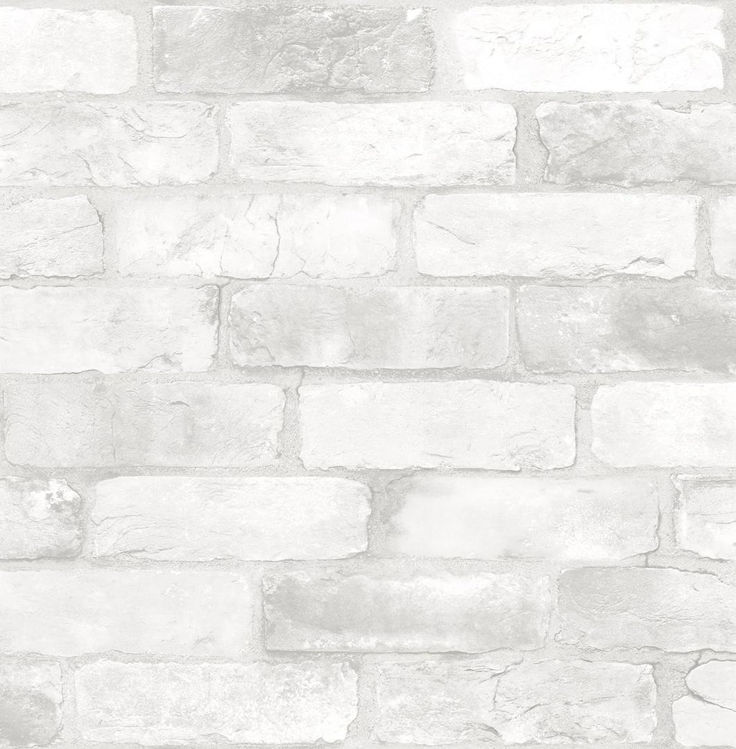 NuWallpaper Loft Brick Peel and Stick Wallpaper, White and Off-White, Textured Removable Wallpaper, 20.5 in x 18 ft