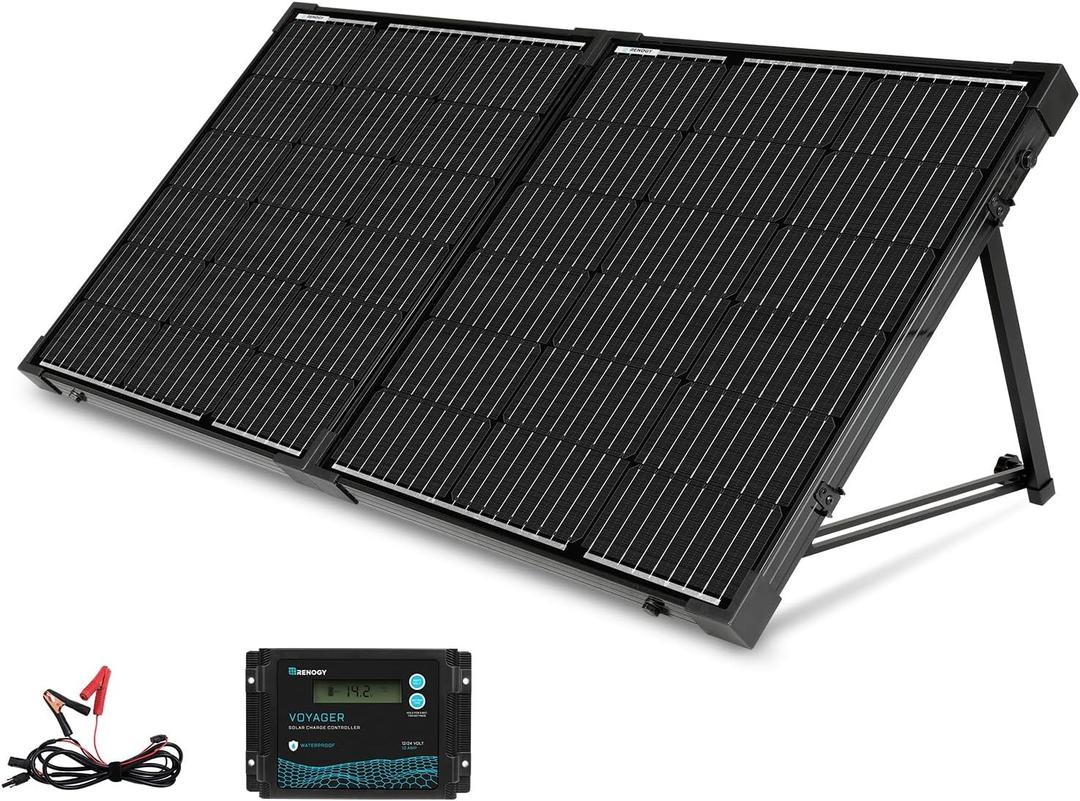 Renogy 100 Watt 12 Volt Portable Solar Panel with Waterproof 20A Charger Controller Foldable 100W Solar Suitcase with Adjustable Kickstand for Power Station, 100W Panel-20A Controller, Black is
