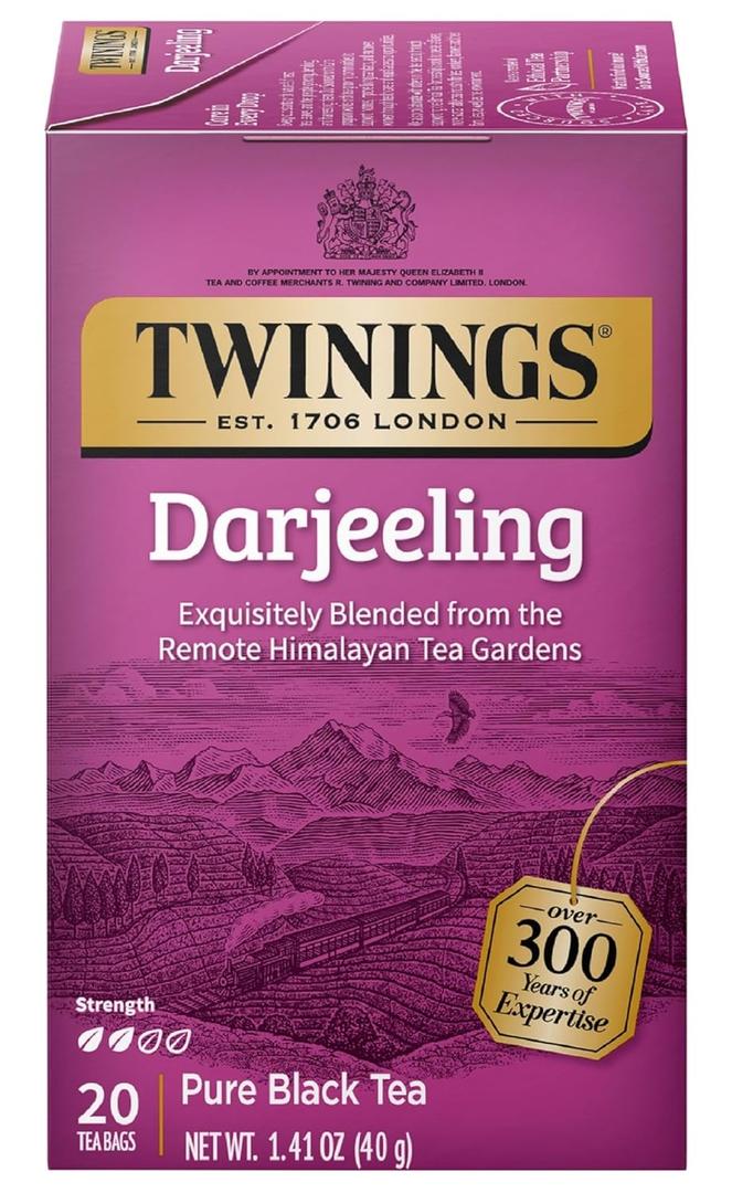 2 x Twinings Darjeeling Black Tea Individually Wrapped Bags, 20 Count (Pack of 1), Delicate Light Taste, Caffeinated, Enjoy Hot or Iced, 20 Teabags (EXP 06/29/28)