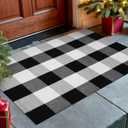 KOZYFLY Buffalo Plaid Area Rugs 2x3 Ft Black and White Checkered Rug Washable Front Door Mat Hand Woven Cotton Outdoor Rug Small Rug for Front Porch Kitchen Entryway Patio Bathroom