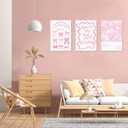 3Pcs Pink Inspirational Bow Wall Art Preppy Motivational Quotes Canvas, 16x24in