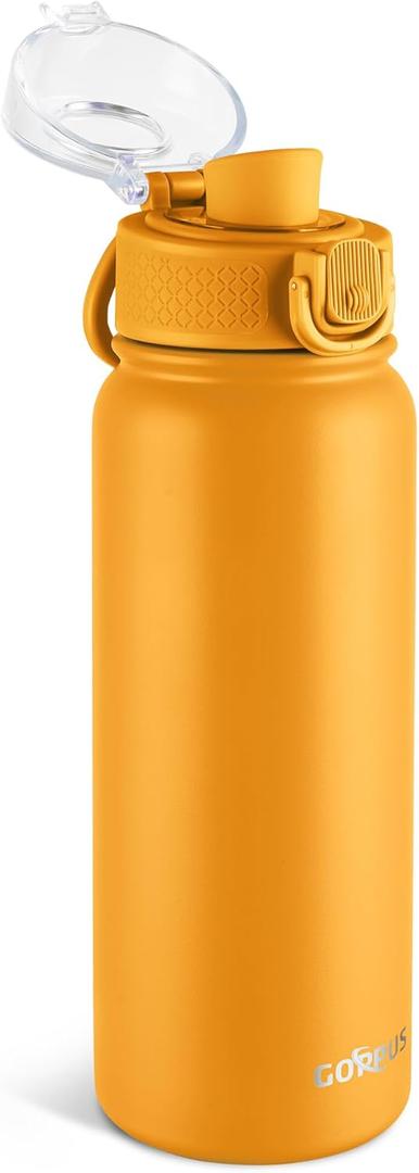 GOPPUS 20 Oz Insulated Stainless Steel Water Bottle BPA-Free Sports Water Bottle, Great for Travel, with Chug Lid - Leak & Sweat Proof with Anti-Dust Lid(orange)