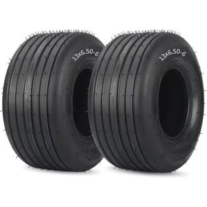 GICOOL (2 Pack) 13x6.50-6 Tubeless Lawn Mower Tires, 13x6.50-6 Riding Lawnmower Straight Rib Tread, 4 Ply