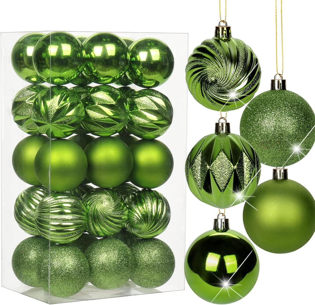 2.36" Christmas Ball Ornaments Green 30 Pcs Small Shatterproof Christmas Tree Decorations Xmas Tree Christmas Ornaments Balls with Hanging Loop for Wedding Holiday Party Wreath Home Decor