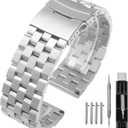 Kai Tian Brushed Stainless Steel Watch Band Strap 18mm/20mm/22mm/24mm/26mm Metal Replacement Bracelet with Double-Lock Deployment Clasp For Men Women Black/Silver/Two Tone IP Black