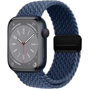Magnetic Braided Loop Band Compatible with Apple Watch Series 11 10 42mm 9 8 7 6 5 4 40mm 41mm for Women Men, Stretchy Nylon Elastic Sport Strap for iWatch SE 1/2/3, Dark Blue