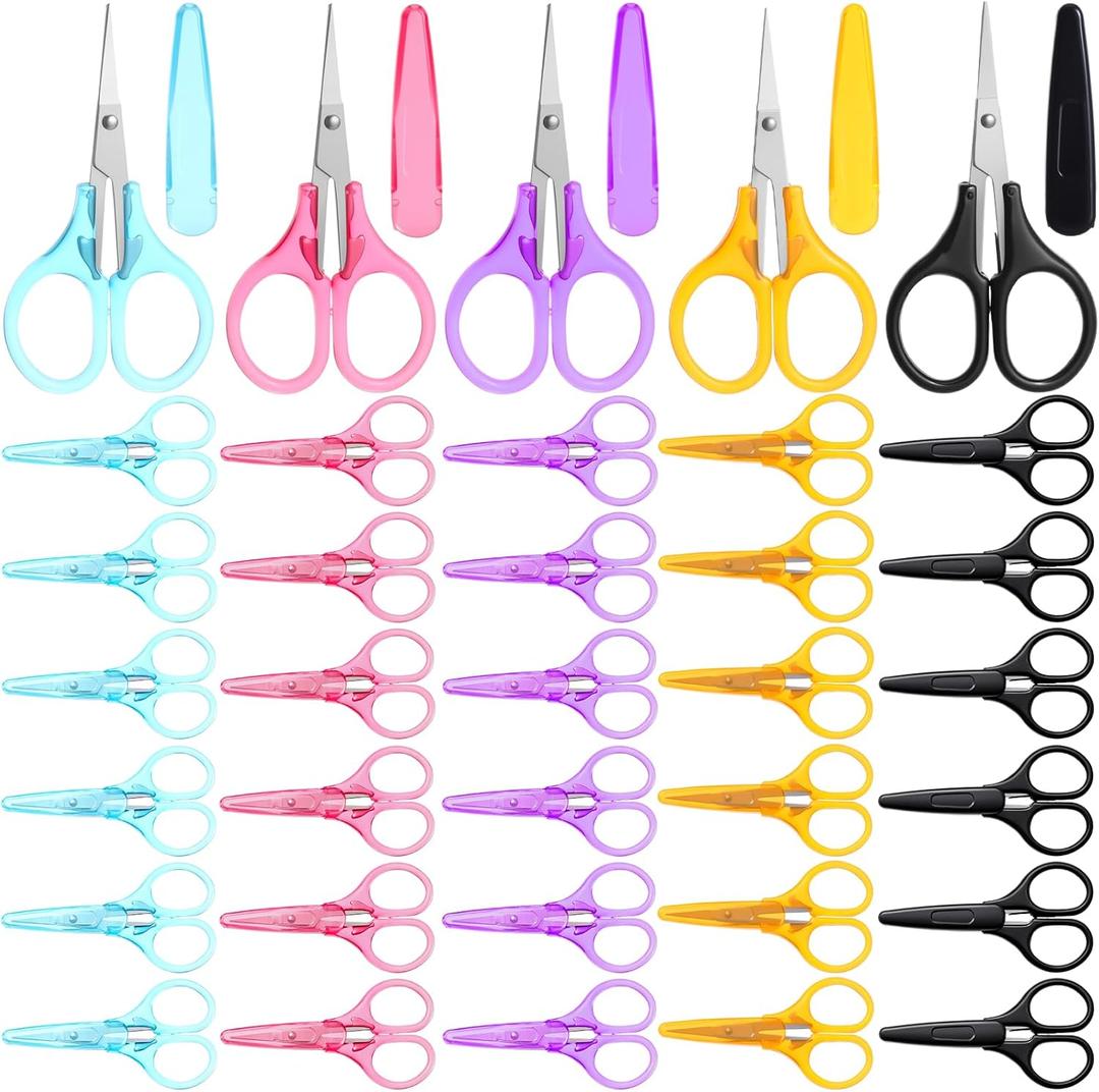 50 Pcs Small Sewing Scissors Stainless Steel Crafting Scissor Sharp Scissors with Cover, Precision Portable Scissor for Embroidery Quilting Sewing Knitting Crafting, Multicolor