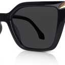 DrRelax Big Square Sunglasses Womens Retro Polarized Sun Glasses with Metal UV 400 Protection (Black/ Grey)
