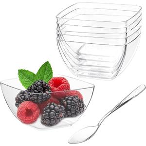 TOFLEN 200ct 2 oz Mini Dessert Cups with Spoons, Clear Plastic Reusable Small Party Serving Cups for Appetizers, Hors D'oeuvres Plates