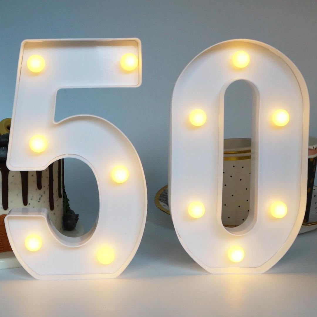 H:7.88 inches Light Up Numbers 50 Sign for Wedding Anniversary, 50th Birthday Party Decorations for Women, 50th Birthday Centerpieces Table Decorations for Men H:7.88 inches Light Up Numbers 50 Sign for Wedding Anniversary, 50th Birthday Party Decorations for Women, 50th Birthday Centerpieces Table Decorations for Men