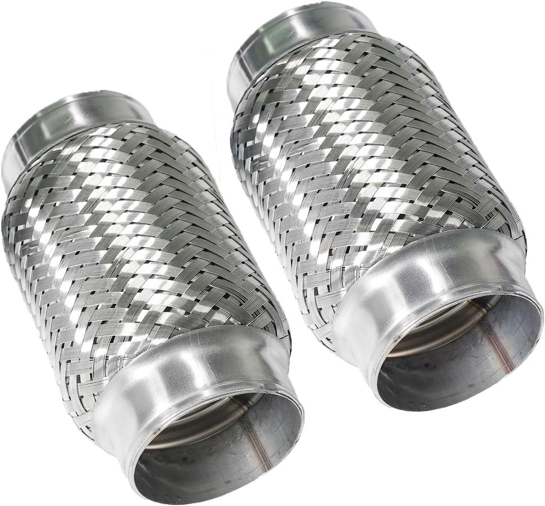 2.25 inch Exhaust Flex Pipe, 2.25" x 3.3"w, Stainless Steel Heavy Duty Double Braid Exhaust Flex Tube, 6" Overall Length, 2 Pack