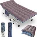 Cot Camping Cot with Thick Pad Cots for Sleeping Camping Bed Folding Cot 450LBS(Max Load) Comfortable Double Layer Oxford Heavy Duty with Carry Bag for Home Outdoor Travel (Standard, Grey)