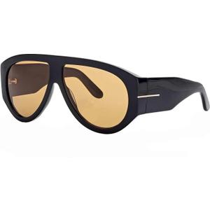 OSAGAMA Trendy Retro Oversized Aviator Sunglasses for Women Men 70s Luxury Designer Thick Classic Sun Glasses (Black/Brown)